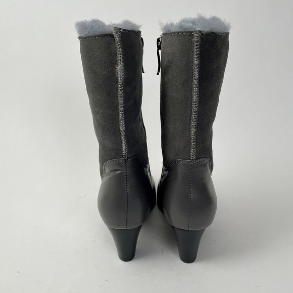 NEW Auabp Leather Shearling Lined Mid Height Heeled Boots, Grey, Size 9 - Picture 3 of 9